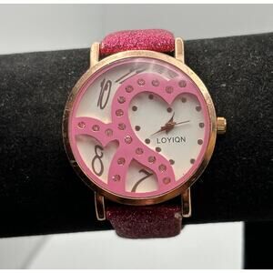 Gold & pink heart watch.